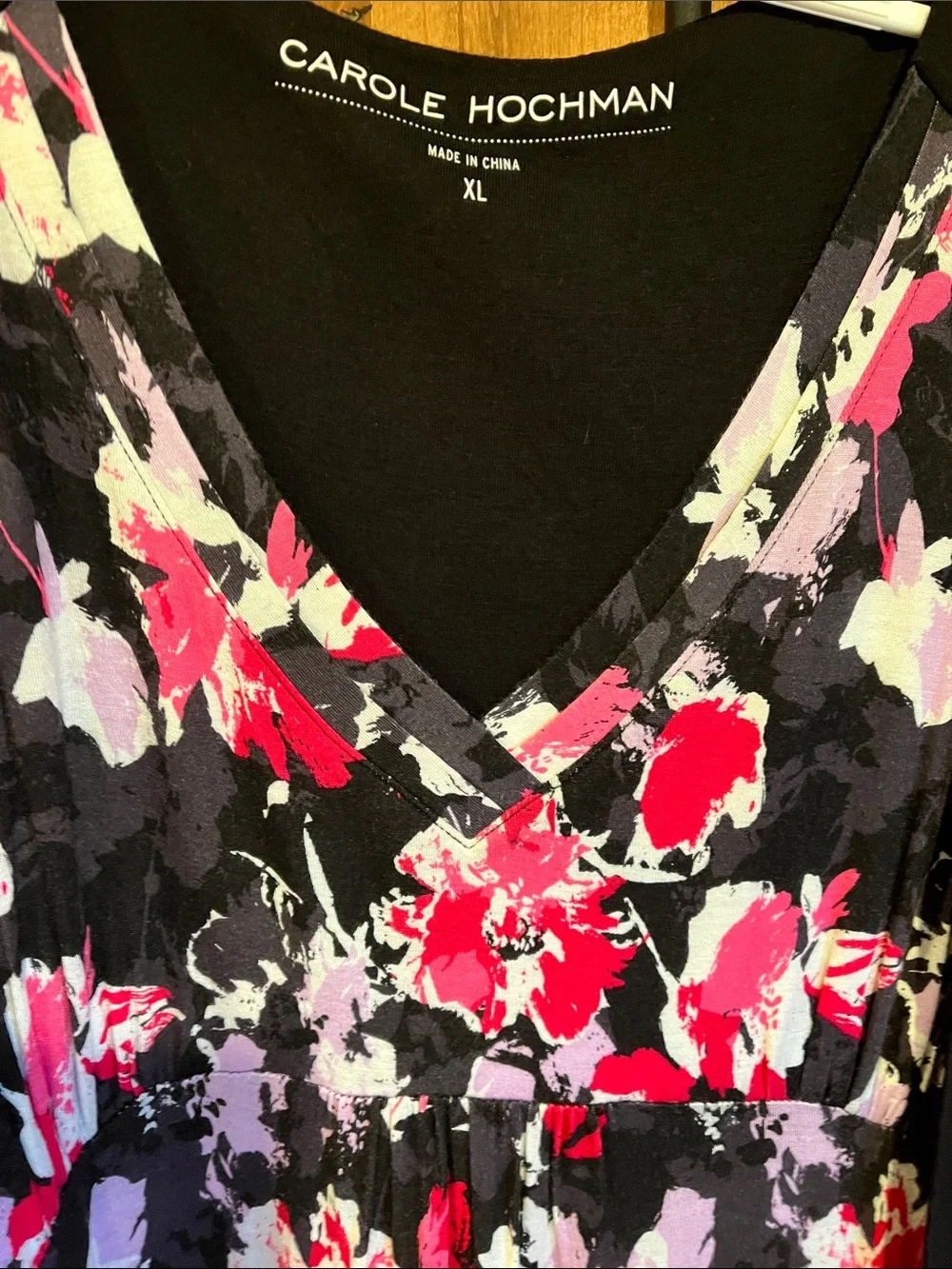 Midnight by Carole Hochman Black Floral V-Neck Maxi Dress with Black Cardigan - Picture 5 of 5